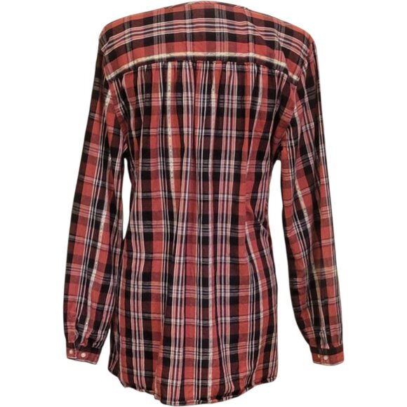 Bit & Bridle Equestrian Babydoll Plaid Pintuck Peasant Top Size Large - Picture 4 of 10